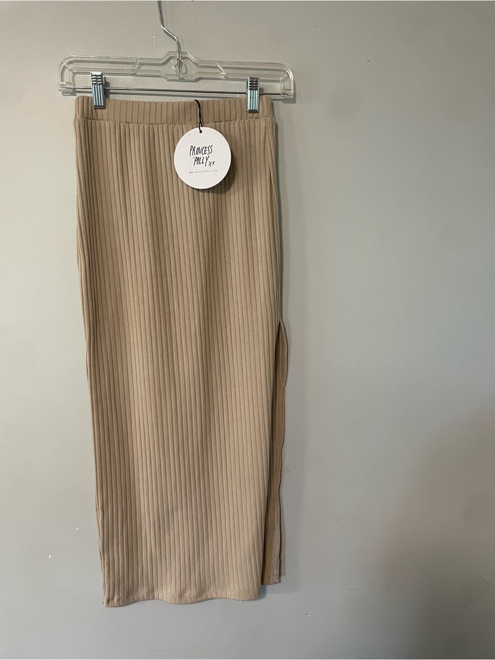 Princess Polly Beige Ribbed Maxi Bodycon Skirt NWT Size 0